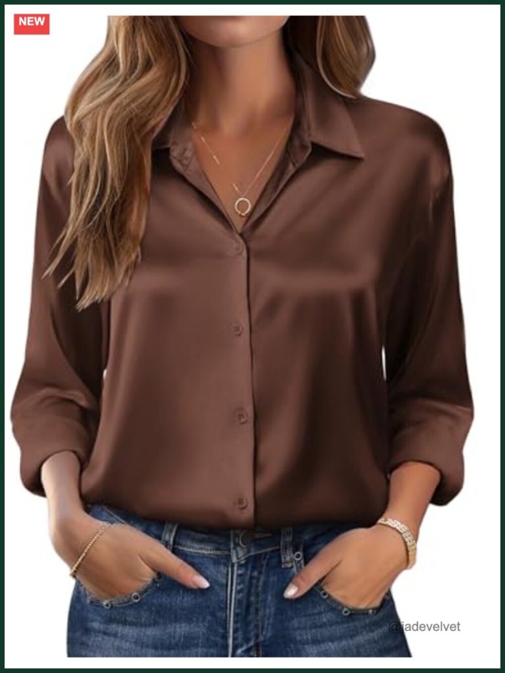 Satin Silk Button Down Long Sleeve Dressy Blouse Women Loose Fit